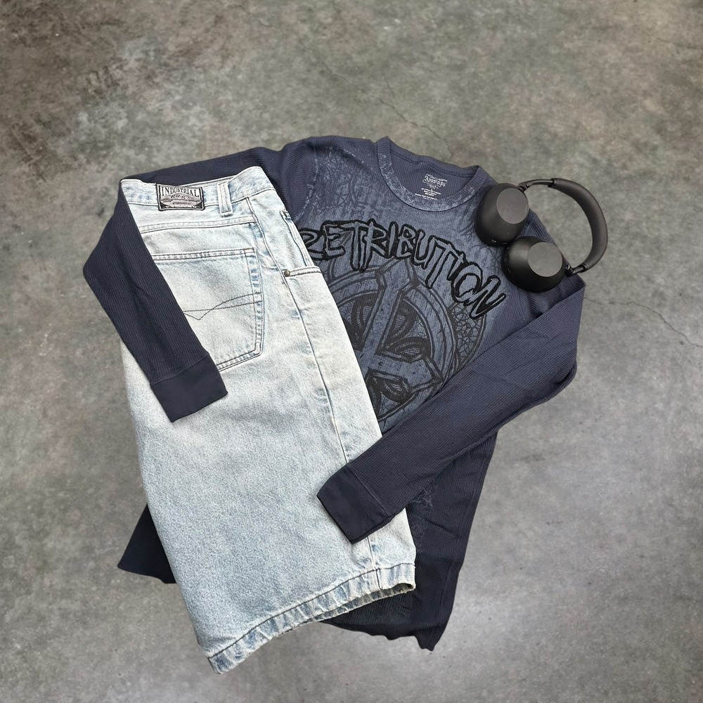 Apostasy Retribution Cross Thermal Shirt Mens Large Gray Long Sleeve Y2K Grunge